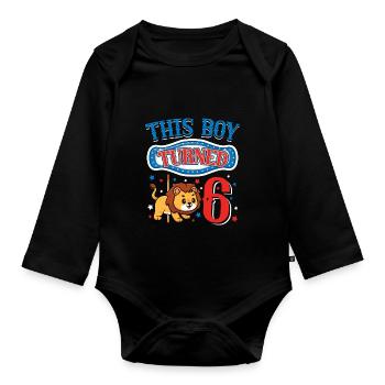 Carousel Birthday Party Lion Dieser Junge Wurde 6 - Baby Bio-Langarm-Body - Schwarz - Vorne