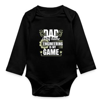 Papa ist mein Name Engineering ist mein Spiel - Baby Bio-Langarm-Body - Schwarz - Vorne