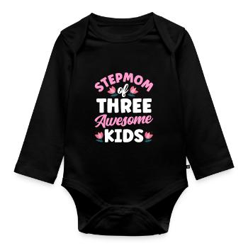 Belle-mère de trois grands enfants - Body Bébé bio manches longues - noir - Devant