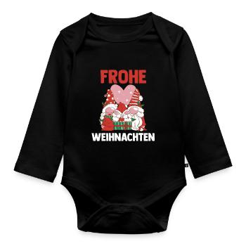 Weihnachts Gnome Frohe Weihnachten - Baby Bio-Langarm-Body - Schwarz - Vorne