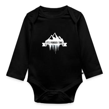 C’EST L’HEURE DE LA POUDREUSE - Ski Snowboard Freeride - Body Bébé bio manches longues - noir - Devant