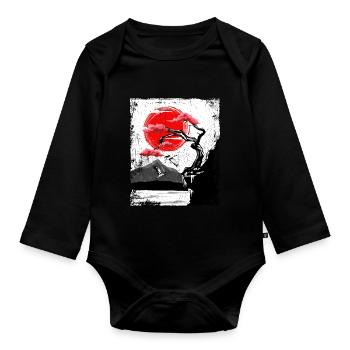 Haruno Japanese Cherry Blossom Illustration Japon - Body Bébé bio manches longues - noir - Devant