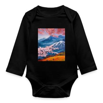 Haruno Japanese Cherry Blossom Illustration Japon - Body Bébé bio manches longues - noir - Devant