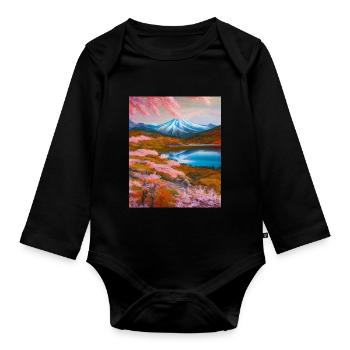 Haruno Japanese Cherry Blossom Illustration Japon - Body Bébé bio manches longues - noir - Devant