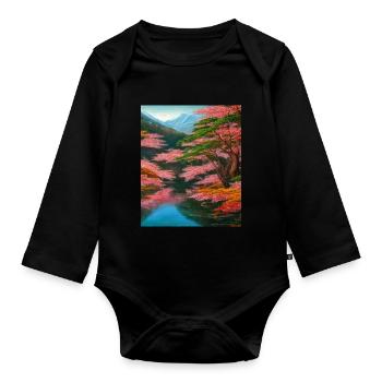 Haruno Japanese Cherry Blossom Illustration Japon - Body Bébé bio manches longues - noir - Devant