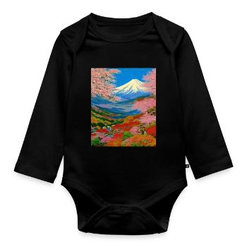 Haruno Japanese Cherry Blossom Illustration Japon - Body Bébé bio manches longues - noir - Devant