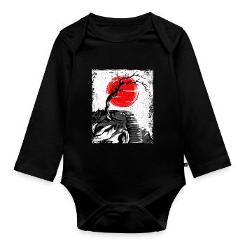 Haruno Japanese Cherry Blossom Illustration Japon - Body Bébé bio manches longues - noir - Devant