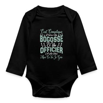 c'est compliqué d'être un Bogosse et un Officier. - Body Bébé bio manches longues - noir - Devant