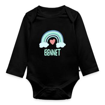 Bennet Name Regenbogen Baby - Baby Bio-Langarm-Body - Schwarz - Vorne