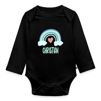 Christian Name Regenbogen Baby - Baby Bio-Langarm-Body - Schwarz - Vorne