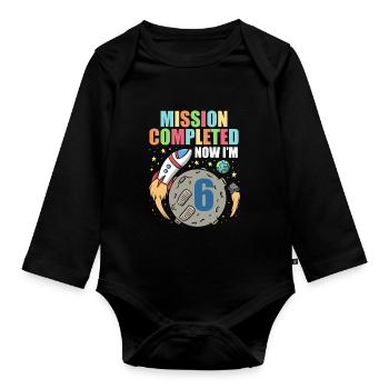 Space Birthday 6 Astronaut Planets Rocket Ship - Organic Longsleeve Baby Bodysuit - black - Front