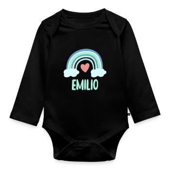 Emilio Name Regenbogen Baby - Baby Bio-Langarm-Body - Schwarz - Vorne