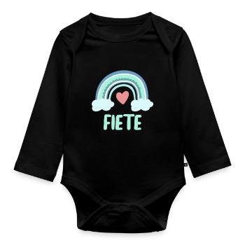 Fiete Name Regenbogen Baby - Baby Bio-Langarm-Body - Schwarz - Vorne