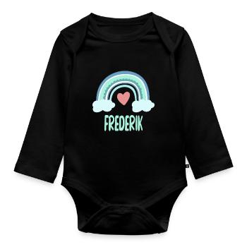 Frederik Name Regenbogen Baby - Baby Bio-Langarm-Body - Schwarz - Vorne