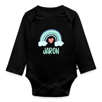 Jaron Name Regenbogen Baby - Baby Bio-Langarm-Body - Schwarz - Vorne