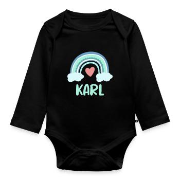 Karl Name Regenbogen Baby - Baby Bio-Langarm-Body - Schwarz - Vorne