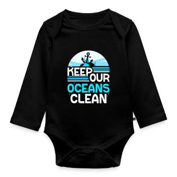 Garder nos océans propres Lac de protection des océans - Body Bébé bio manches longues - noir - Devant