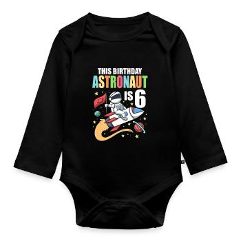 Space Birthday 6 Astronaut Planeten Raketenschiff - Baby Bio-Langarm-Body - Schwarz - Vorne
