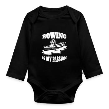 Rower funny rowing saying rowing club rower - Organic Longsleeve Baby Bodysuit - black - Front