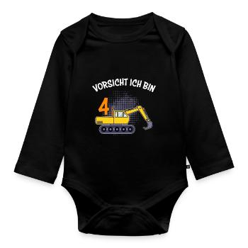 4 Jahre Junge 4. Geburtstag - Baby Bio-Langarm-Body - Schwarz - Vorne