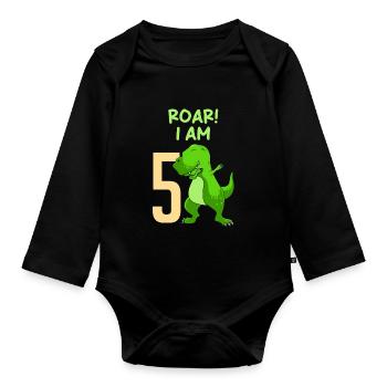 Dino 5 years 5th birthday boy 5 years - Organic Longsleeve Baby Bodysuit - black - Front