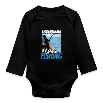 Moins de drame Plus de dictons de motivation pour la pêche - Body Bébé bio manches longues - noir - Devant