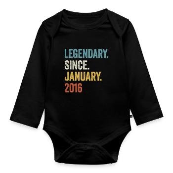 Legendary Since January 2016 7. Geburtstag - Baby Bio-Langarm-Body - Schwarz - Vorne