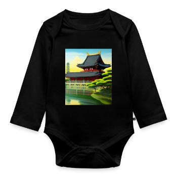 Haruno Illustration du temple japonais Japon - Body Bébé bio manches longues - noir - Devant