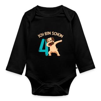 Ich bin 4 Jahre 4. Geburtstag - Baby Bio-Langarm-Body - Schwarz - Vorne