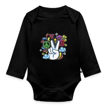 Hippie Geschenk Acidhead Flowerpower Hippi Hippy - Baby Bio-Langarm-Body - Schwarz - Vorne
