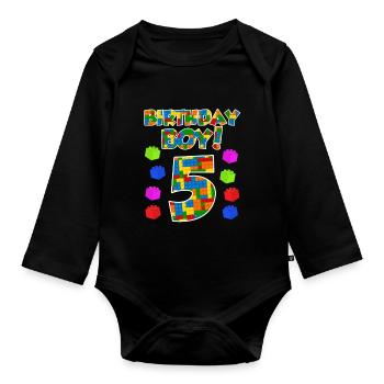 5ème anniversaire garçon 5 ans fils enfant - Body Bébé bio manches longues - noir - Devant