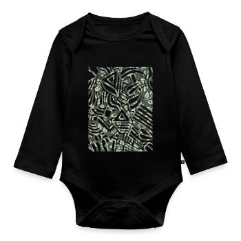 Geometric Print - Organic Longsleeve Baby Bodysuit - black - Front