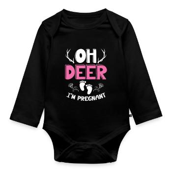 Oh Deer Im Pregnant Pregnancy Birth - Organic Longsleeve Baby Bodysuit - black - Front