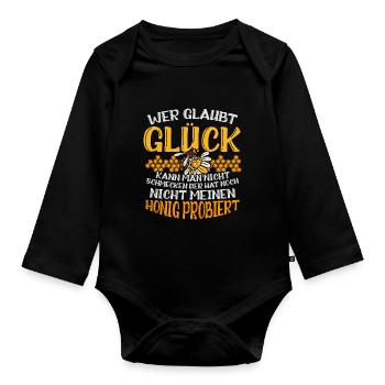 Wer Glaubt Glück Kann Man Nicht Schmecken Honig - Baby Bio-Langarm-Body - Schwarz - Vorne