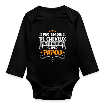 pas besoin de cheveux super papou - Body Bébé bio manches longues - noir - Devant