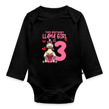 Llama Anniversaire 3ème anniversaire Fête Alpaga Fille - Body Bébé bio manches longues - noir - Devant