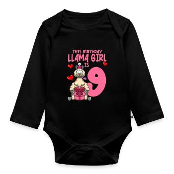 Llama Anniversaire 9ème anniversaire Fête Alpaga Fille - Body Bébé bio manches longues - noir - Devant