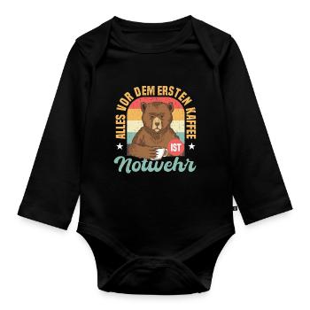 Alles vor dem ersten Kaffee ist Notwehr für - Baby Bio-Langarm-Body - Schwarz - Vorne