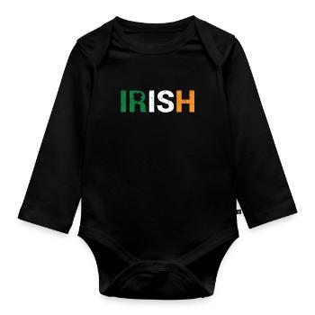 Irland Stolz Lustige Kleeblatt Leprechaun Patriot - Baby Bio-Langarm-Body - Schwarz - Vorne