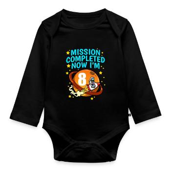 Space 8th Birthday Astronaut Planets Raketenschiff - Baby Bio-Langarm-Body - Schwarz - Vorne