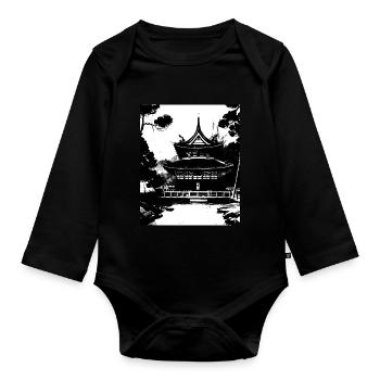 Haruno Illustration du temple japonais Japon - Body Bébé bio manches longues - noir - Devant