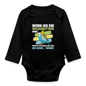 Wellensittich Nymphensittich Papagei Vogelkäfig - Baby Bio-Langarm-Body - Schwarz - Vorne