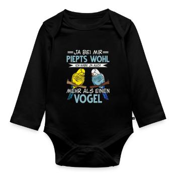 Wellensittich Nymphensittich Papagei Vogelkäfig - Baby Bio-Langarm-Body - Schwarz - Vorne