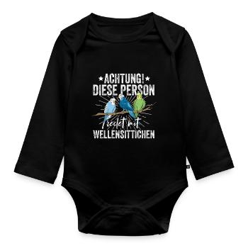 Wellensittich Nymphensittich Papagei Vogelkäfig - Baby Bio-Langarm-Body - Schwarz - Vorne