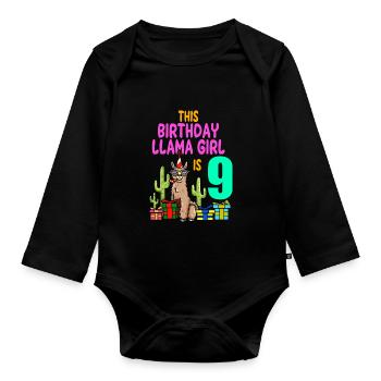 Llama Girl 9th Birthday Party Alpaca - Organic Longsleeve Baby Bodysuit - black - Front
