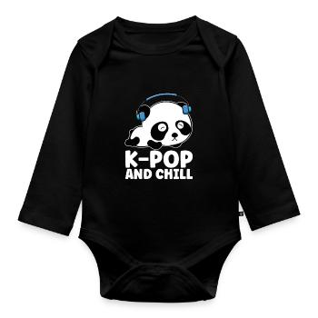 K-Pop Panda - Organic Longsleeve Baby Bodysuit - black - Front