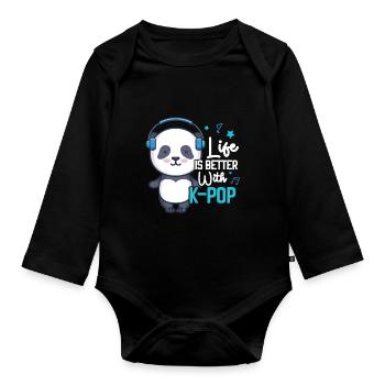 K-Pop Panda - Body Bébé bio manches longues - noir - Devant