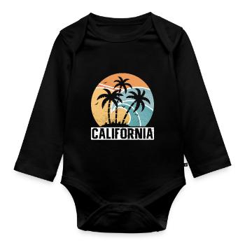 Kalifornische Sommersonne Palmen Strand Wasser - Baby Bio-Langarm-Body - Schwarz - Vorne