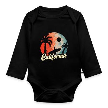 Californie Soleil d’été Palm Beach Eau - Body Bébé bio manches longues - noir - Devant