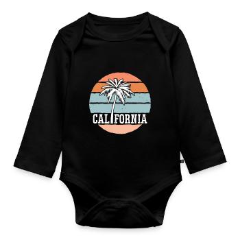 Californie Soleil d’été Palm Beach Eau - Body Bébé bio manches longues - noir - Devant